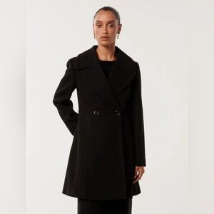 Ever New Classic Black Double-Breasted Coat with Excellent condition